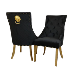 Bentley Gold Dining Chair - Lion Knocker, Quilted Back, Multiple Colors