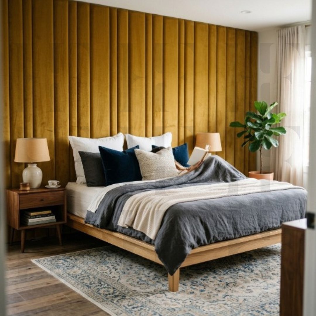 Upholestered Headboard 3D Vertical Line Floating Boys Wall Panels and Livingroom