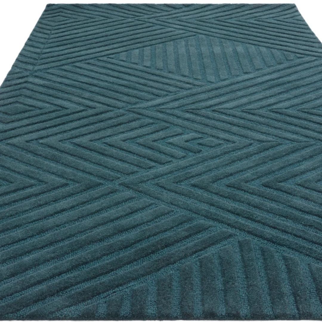 Teal Hague Premium Wool Rug  120x170cm,Living Room Bedroom By Asiatic RRP450