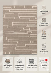Sand Camber Track Contemporary Rug 160x230cm, Livingroom Bedroom Asiatic RRP310