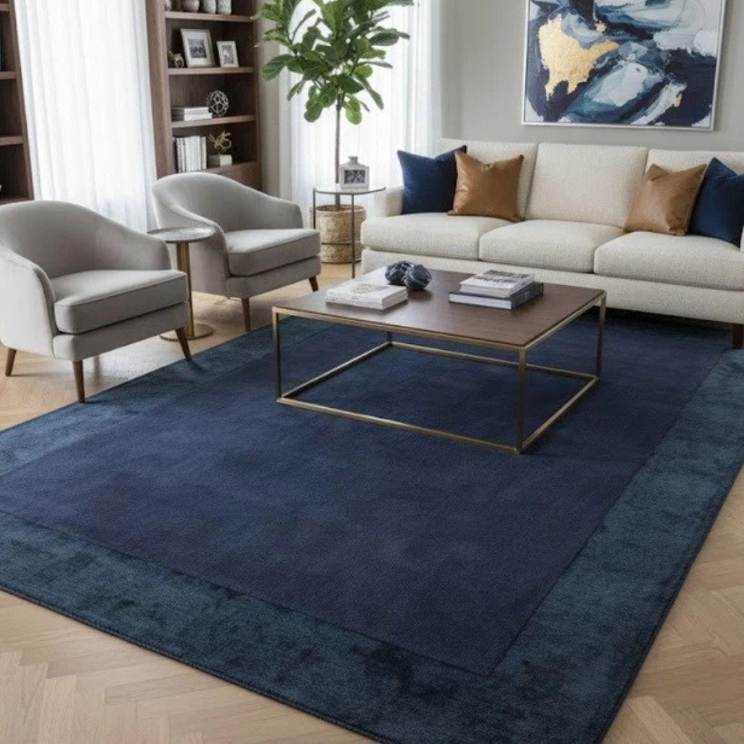 Navy Ascot Wool Rug Contemporary 160x230cm Livingroom Bedroom By Asiatic RRP800