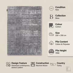 Beau Carbon Contemporary Rug 160x230cm, Livingroom Bedroom Asiatic RRP310