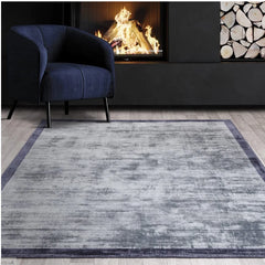 Blade Border Navy Contemporary Rug 160x230cm, M&S Living Room By Asiatic