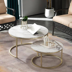 Lara White Marble Nest of Tables with Chrome Gold Legs