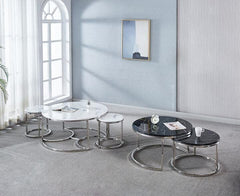 Lara Black Marble Nest of Tables with Chrome Silver Legs
