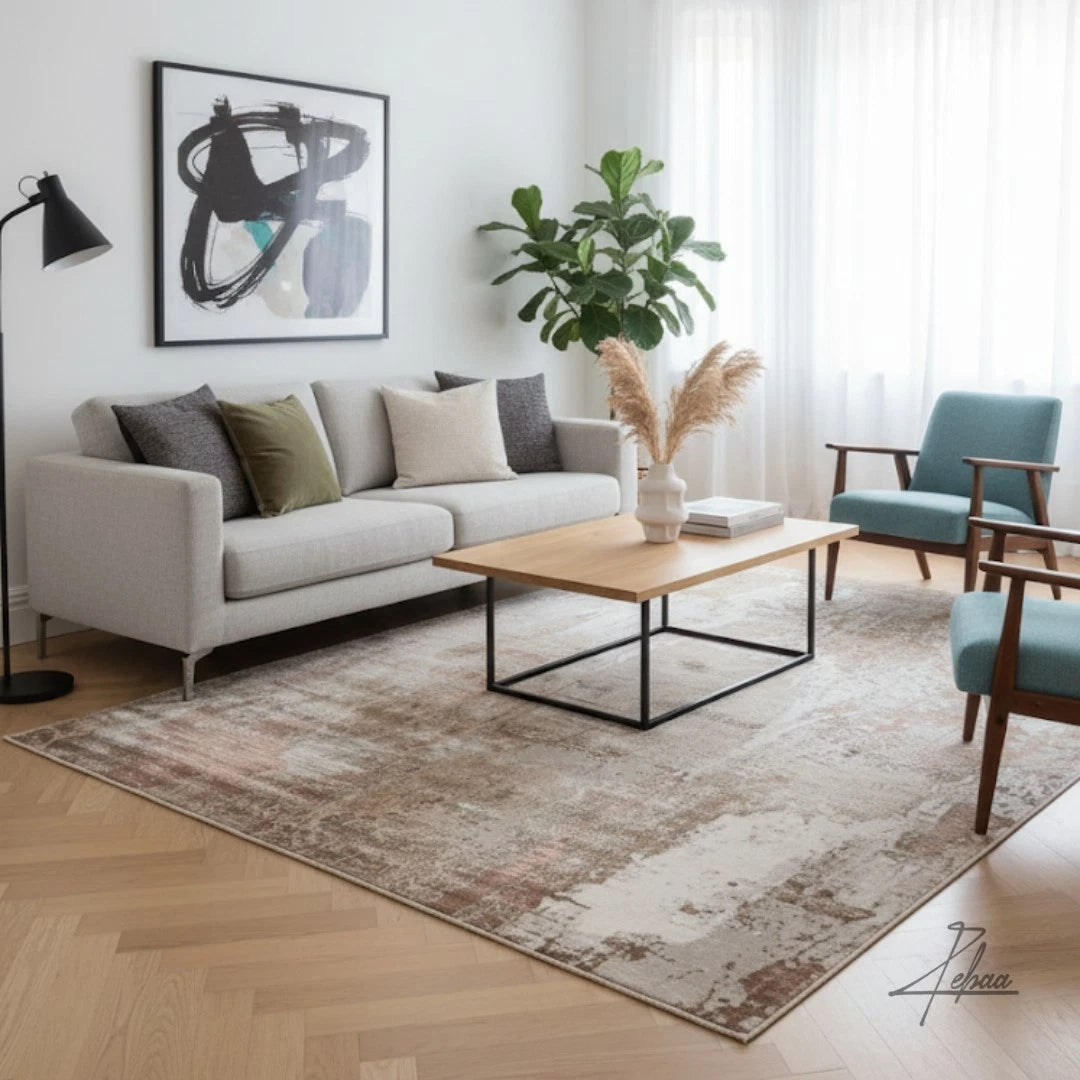 Luxury Premium Aurora Aurelia Metallic Copper Rug VE16 by Zebaa – Modern Abstract Rug for Living Room & Bedroom