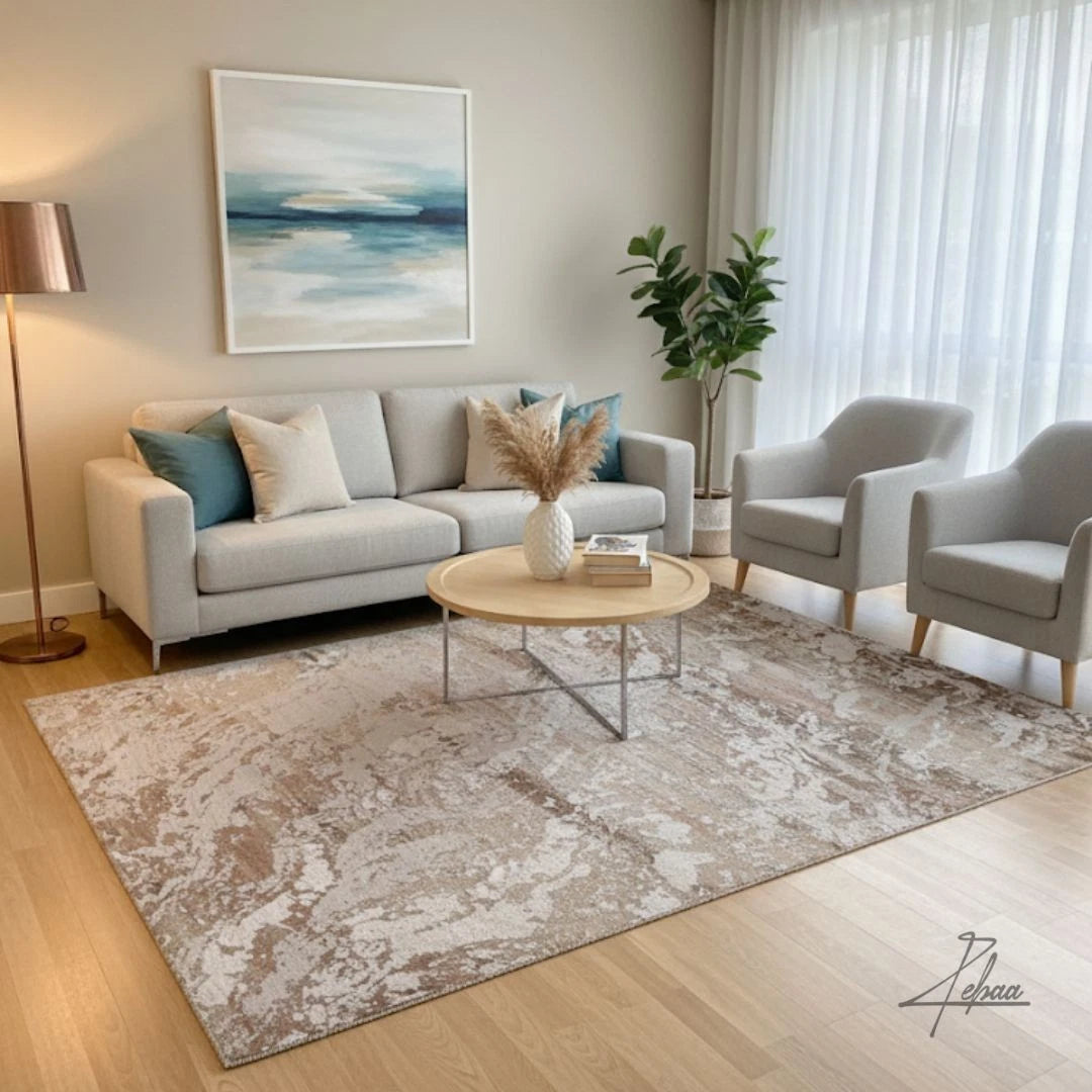 Premium Aurora Abstract Marble Effect Copper Rug – Modern Living Room Rug