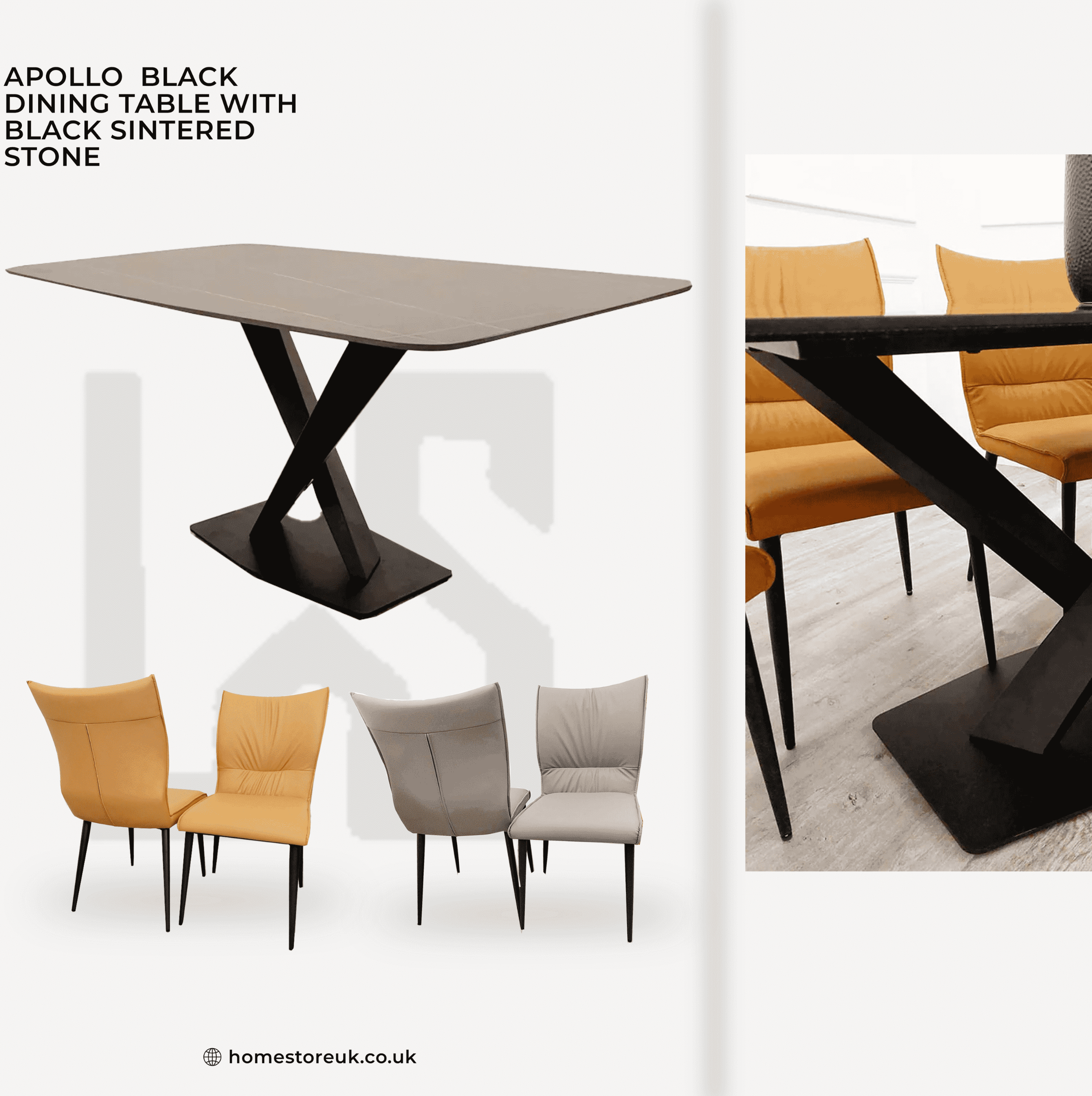 Apollo Dining Table with Flora Chairs, Black