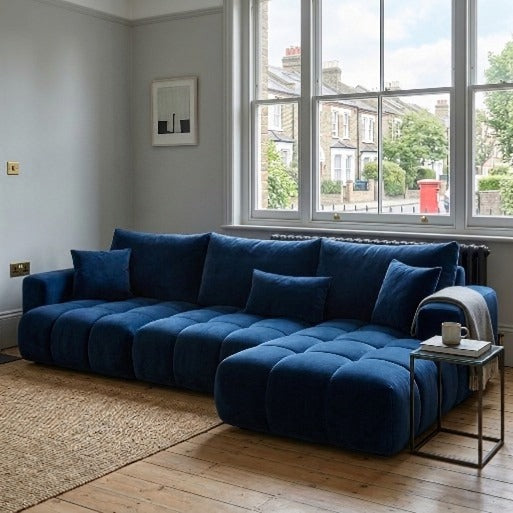 Aria Modern Blue Velvet 3-Seater L-Shape Sectional Sofa