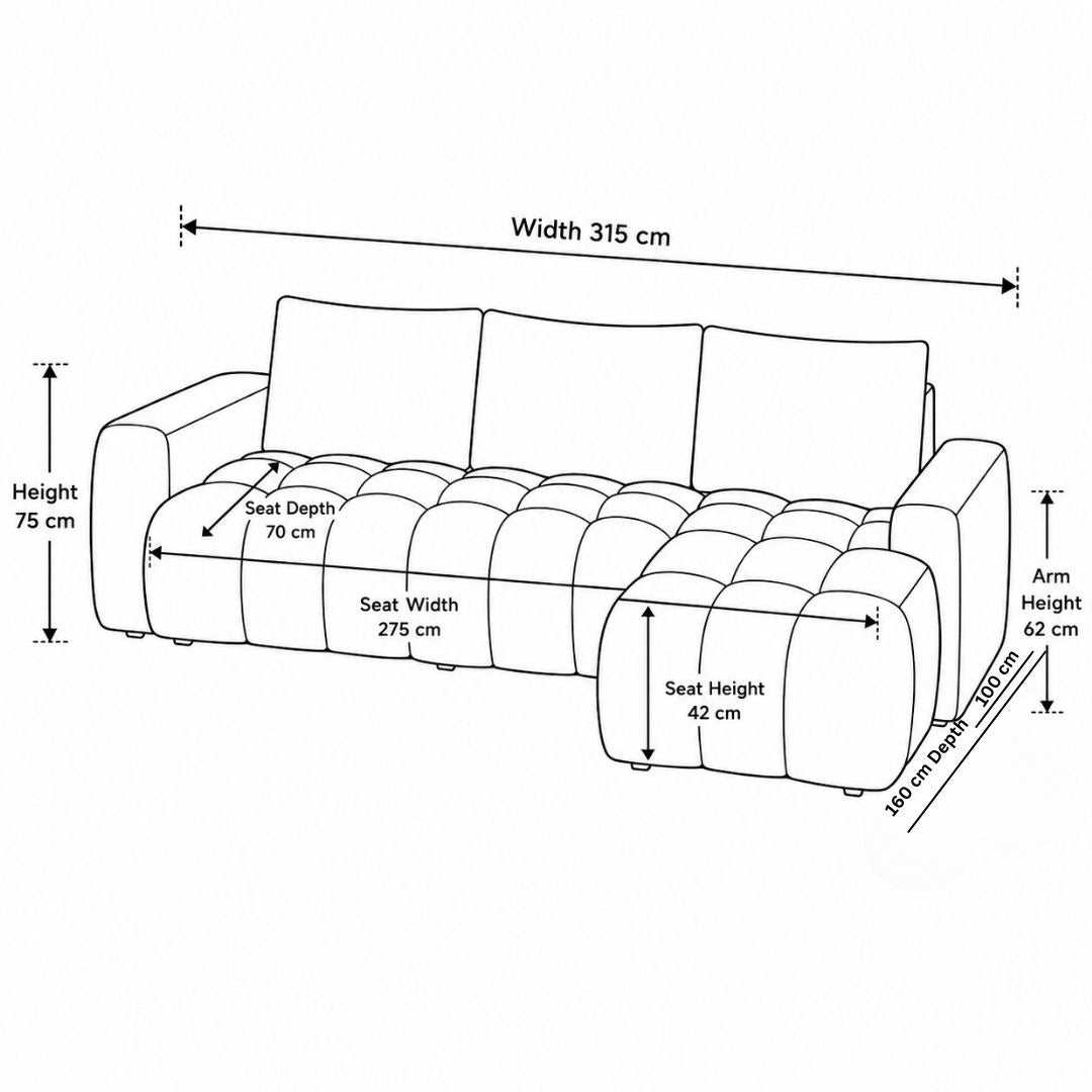 Aria Modern Blue Velvet 3-Seater L-Shape Sectional Sofa