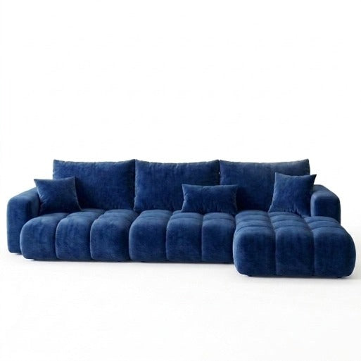 Aria Modern Blue Velvet 3-Seater L-Shape Sectional Sofa