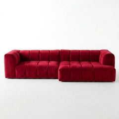 Crimson Modern Velvet 3-Seater Modular Grid Sofa