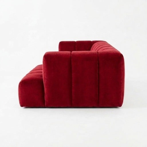 Crimson Modern Velvet 3-Seater Modular Grid Sofa