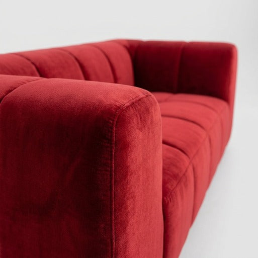 Crimson Modern Velvet 2-Seater Grid Loveseat