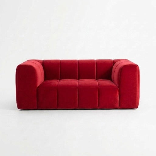 Crimson Modern Velvet 2-Seater Grid Loveseat