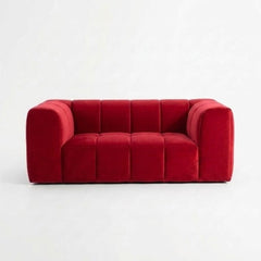 Crimson Modern Velvet 2-Seater Grid Loveseat