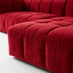 Crimson Modern Velvet 3-Seater Modular Grid Sofa