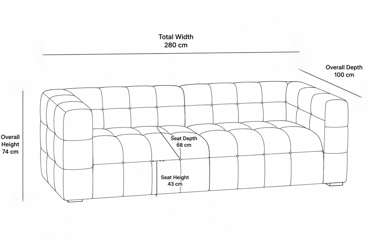 Modern Velvet 3-Seater Grid Tufted Sofa