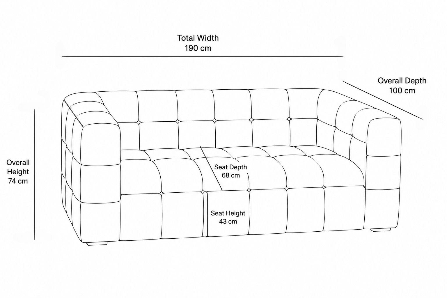 Modern Velvet 2-Seater Grid Tufted Loveseat
