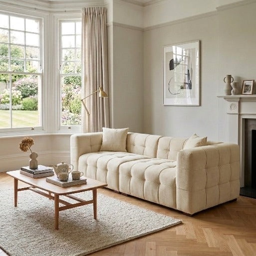 Modern Velvet 3-Seater Grid Tufted Sofa