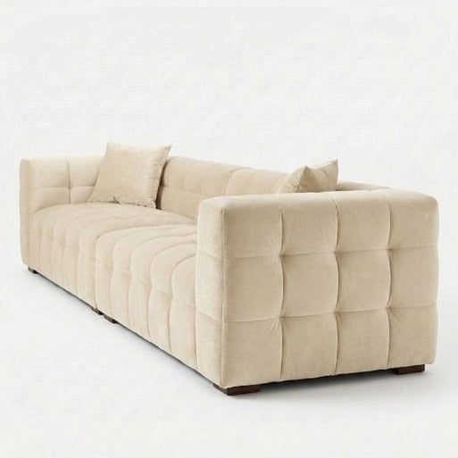 Modern Velvet 3-Seater Grid Tufted Sofa