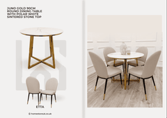 Juno 90cm Round Dining Table With Etta Chairs, Gold