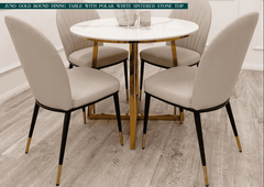 Juno 90cm Round Dining Table With Etta Chairs, Gold