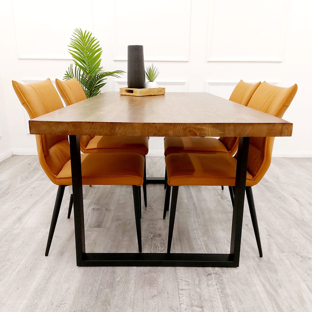 Freya 1.8 Dining table With Remus Leather Dining Chair, Solid Dark Pine Wood Table