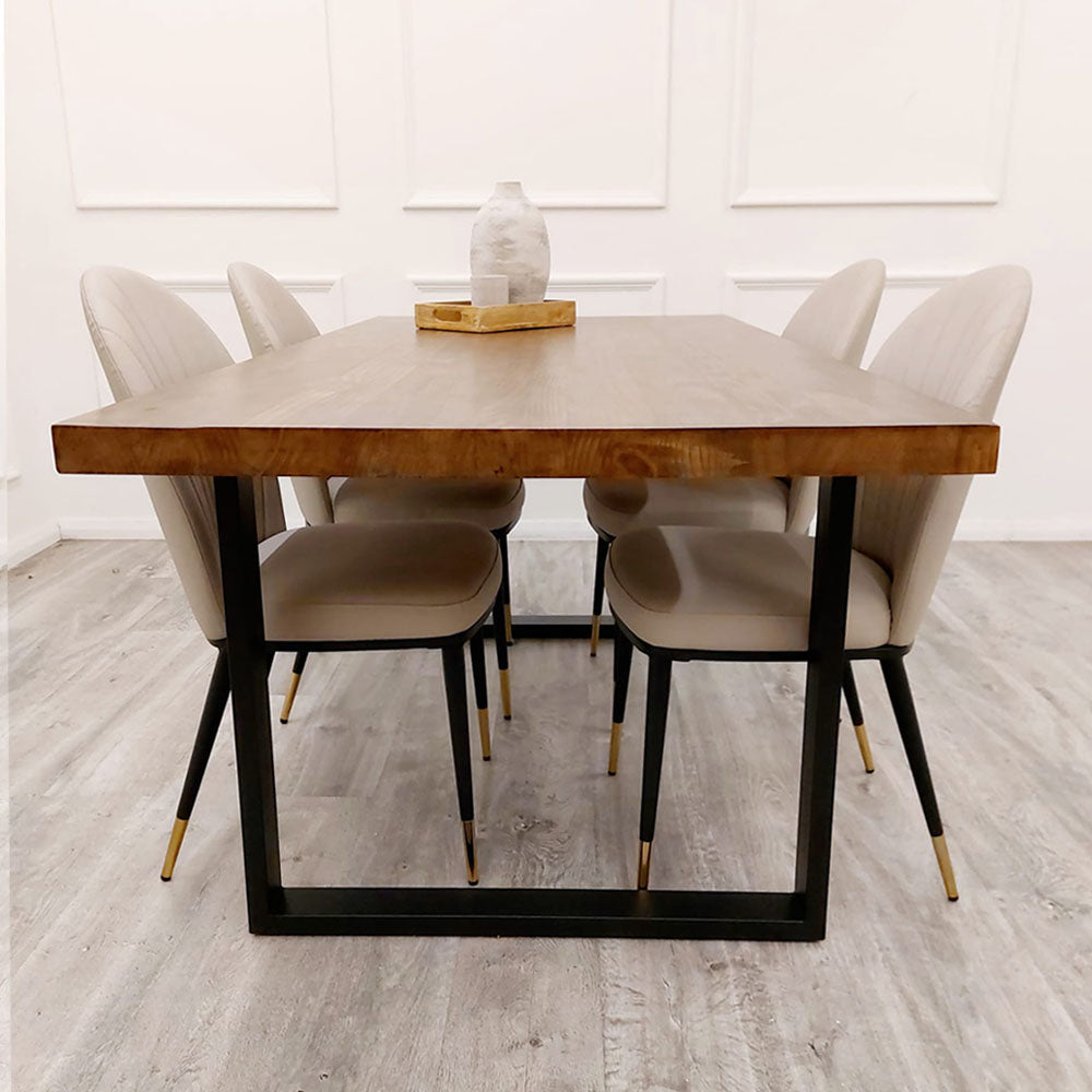 Freya 1.8 Solid Dark Pine wood Table with Alba Leather Chair