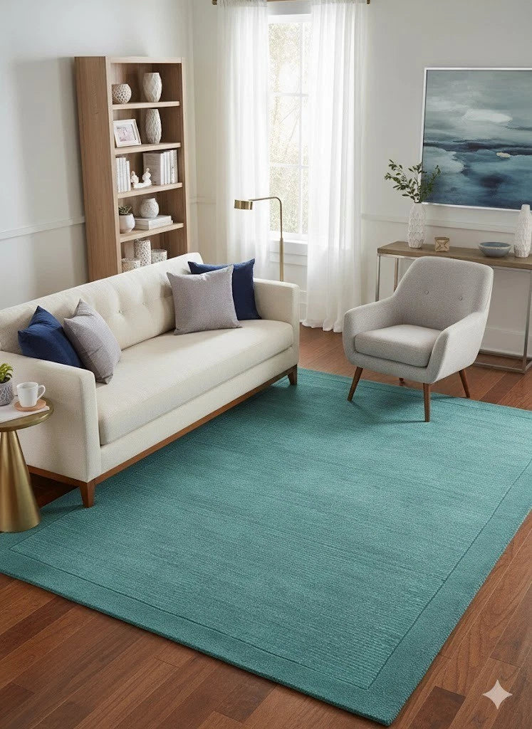 York Teal Wool Rug Contemporary 160x230cm M&S Living Room Bedroom Asiatic
