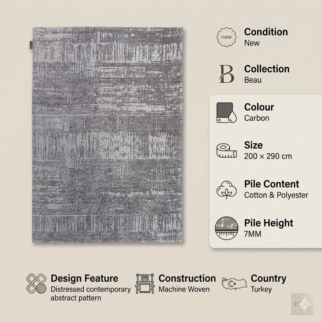 Beau Carbon Contemporary Rug 160x230cm, Livingroom Bedroom Asiatic RRP310