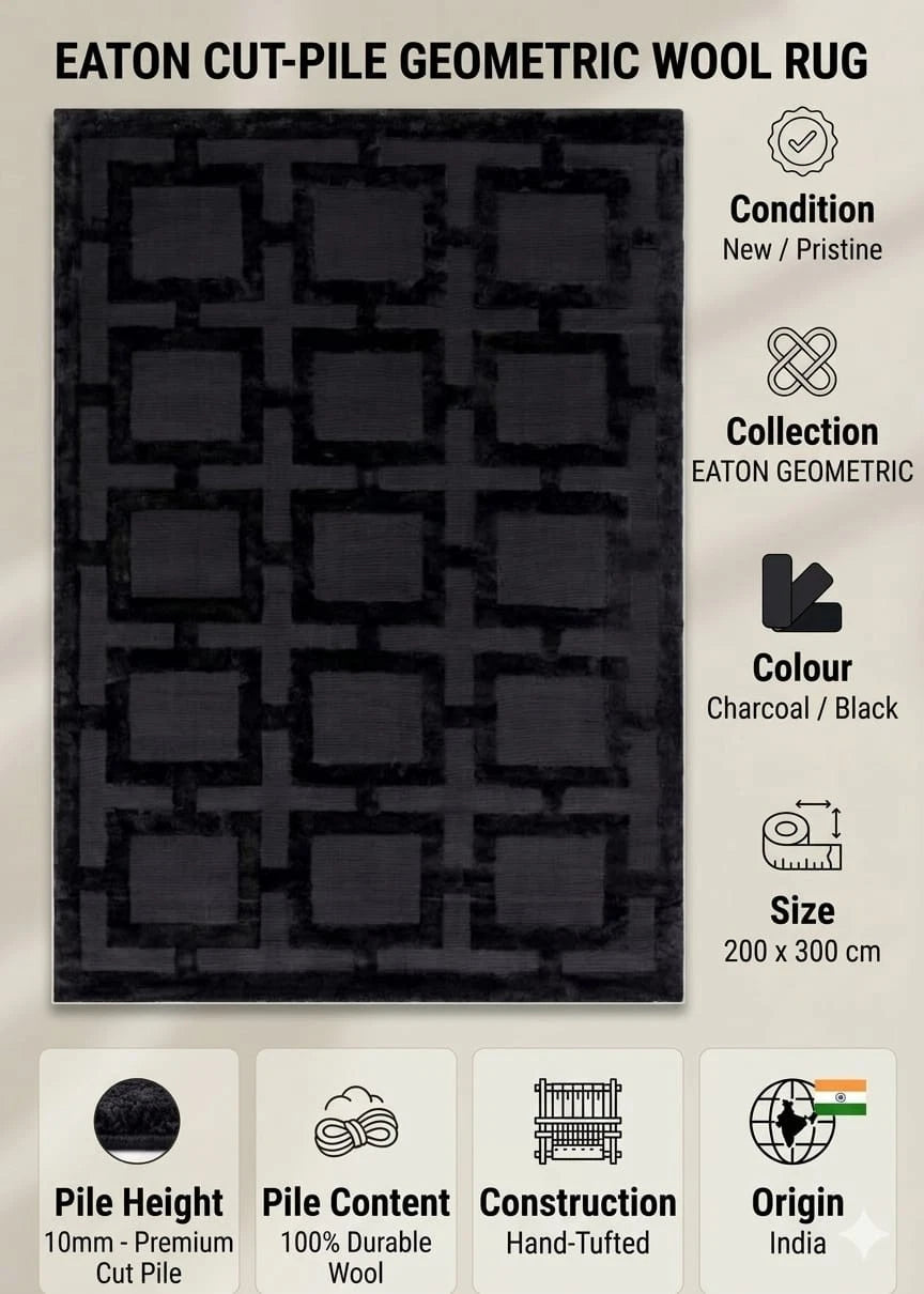 Katherine Carnaby Eaton Black Rug 200x300 Geometric Bedroom M&S Asiatic RRP750