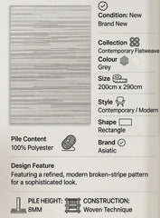 Grey Camber Stripe Rug 200x290cm Contemporary Large Living Room Asiatic RRP800