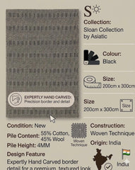 Black Sloan Rug 66x200cm M&S, Morden Living Room & Bedroom By Asiatic RRP550