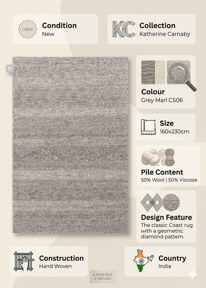 Katherine Carnaby Coast Rug Grey 160x230cm, M&S Livingroom By Asiatic RRP750