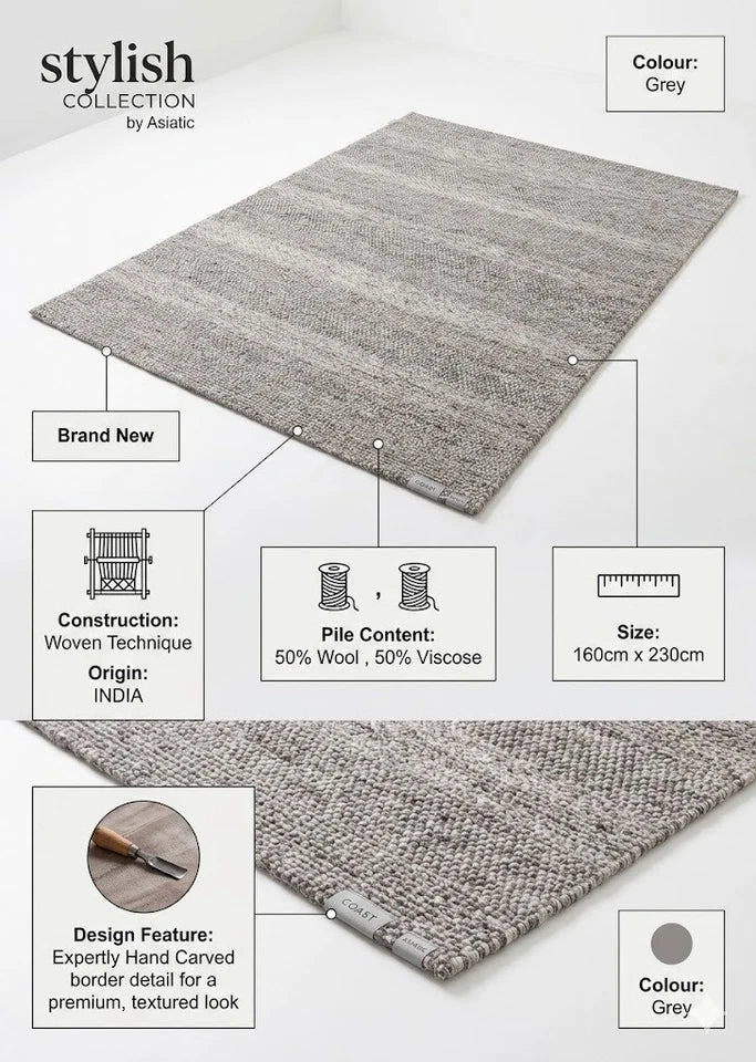 Katherine Carnaby Coast Rug Grey 160x230cm, M&S Livingroom By Asiatic RRP750