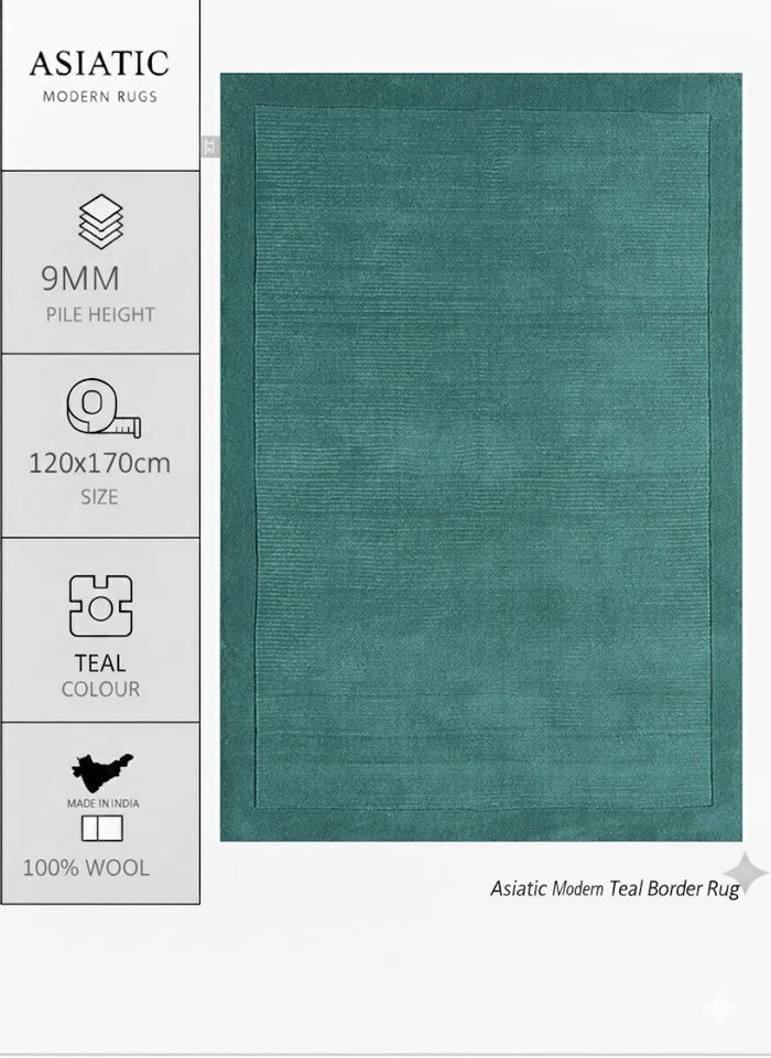 York Teal Wool Rug Contemporary 160x230cm M&S Living Room Bedroom Asiatic