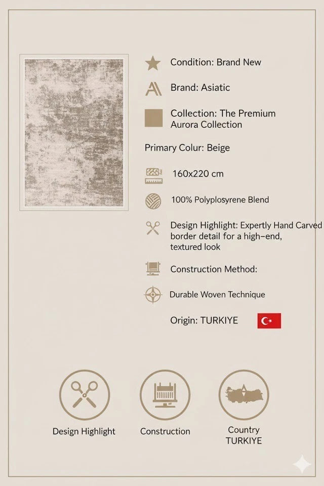 Opal Beige Contemporary Rug 160x220cm, Livingroom Bedroom Asiatic RRP310