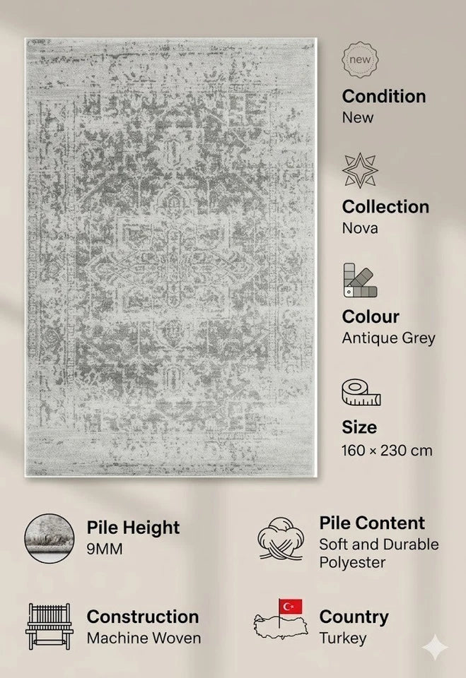 Grey Nova NV10 Contemporary Rug 160x230cm, Livingroom Bedroom Asiatic RRP310