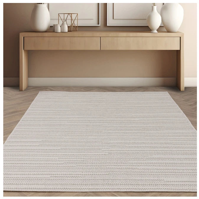 Ivory Camber Stripe Rug 200x290cm Contemporary Large Living Room Asiatic RRP800