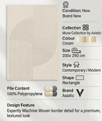 Cream Muse MU16 Contemporary Rug 200x290cm, Living Room Bedroom Asiatic RRP570