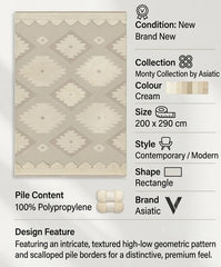 Cream Monty MN03 Contemporary Rug 200x290cm, Living Room Bedroom Asiatic RRP570