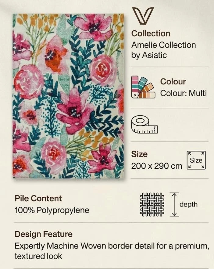 Multi Amelie AM02 Contemporary Rug 200x290cm, Living Room Bedroom Asiatic RRP570