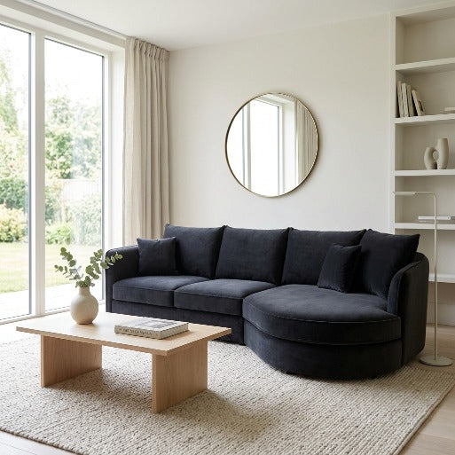 Serene Curved Seating 3-Seater Fabric Sofa with Rounded Chaise